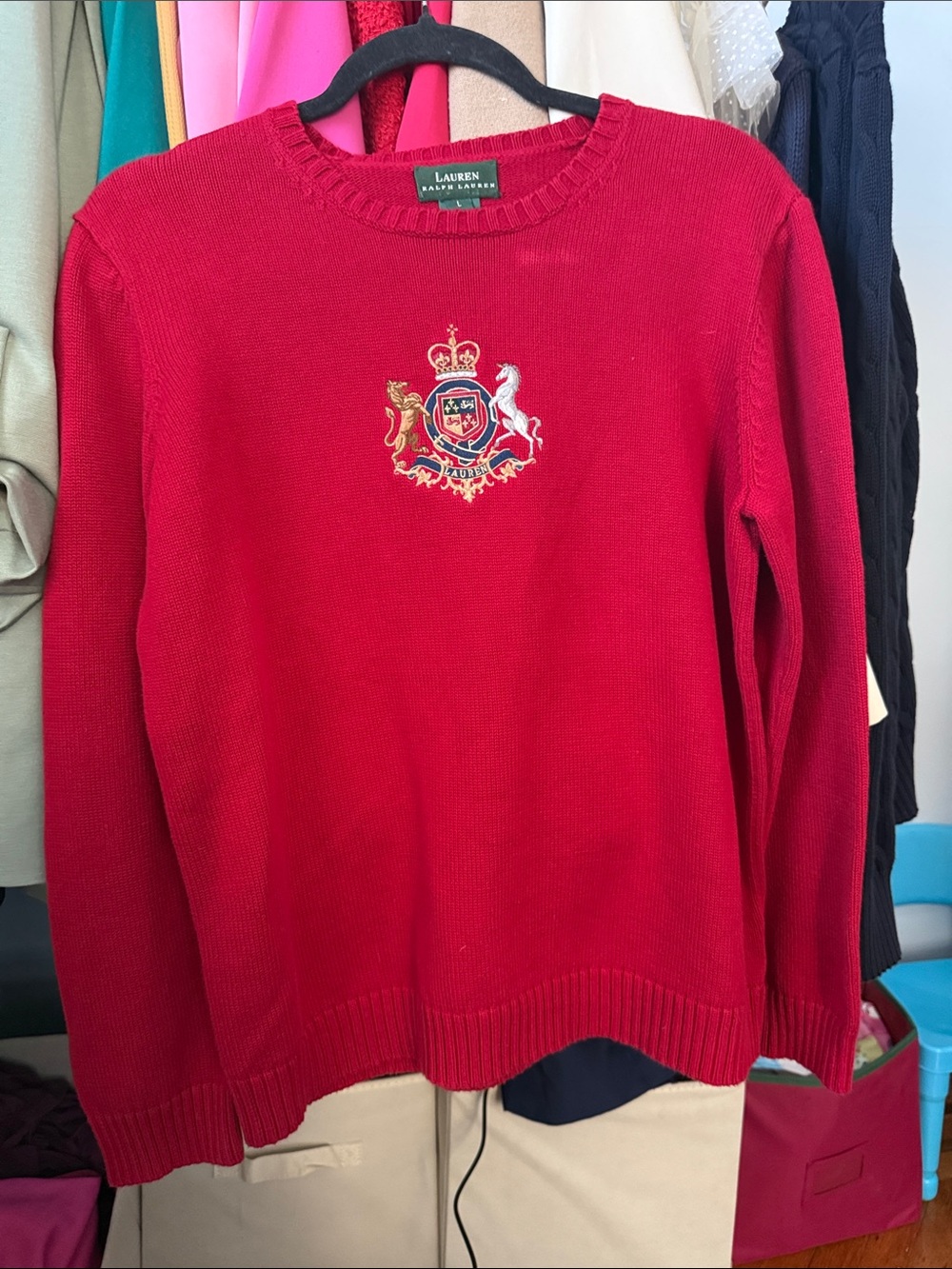 Lauren Ralph Lauren Red Crewneck Sweater with Embroidered Crest